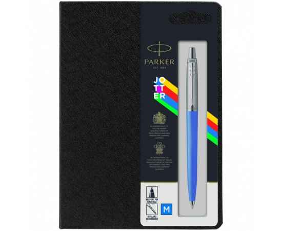 Подарочный набор: Шариковая ручка Parker Jotter ORIGINALS BLUE CT, стержень: Mblue  и Ежедневник недатированный черный с золотистым с, изображение 7