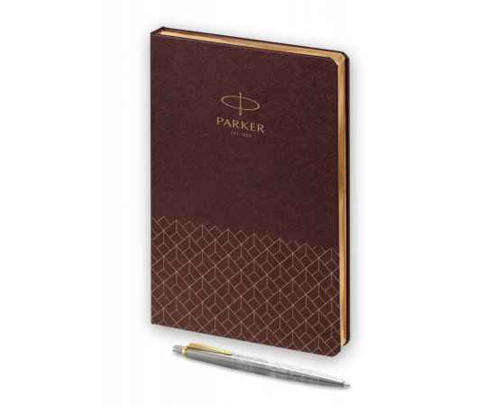 Подарочный набор: Шариковая ручка Parker Jotter Russia SE, цвет: St. Steel GT и Ежедневник  недатированный, коричневый, изображение 3