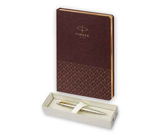 Подарочный набор: Шариковая ручка Parker Jotter Russia SE, цвет: St. Steel GT и Ежедневник  недатированный, коричневый, изображение 6