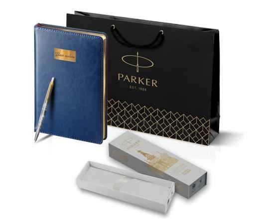 Подарочный набор: Шариковая ручка Parker Jotter Russia  Steel GT и Ежедневник синий недатированный, изображение 9