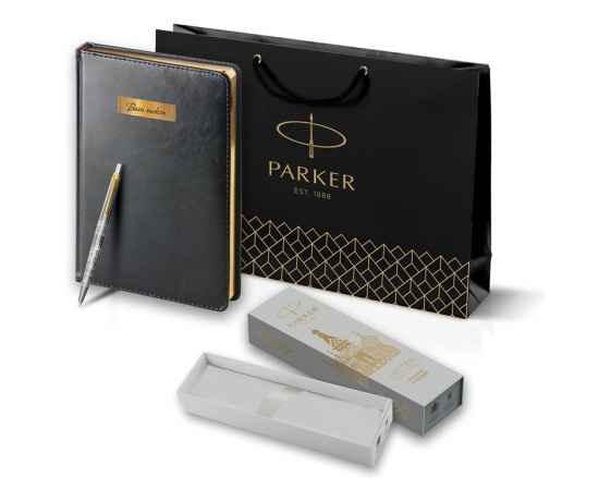 Подарочный набор: Шариковая ручка Parker Jotter Russia Steel GT и Ежедневник недатированный черный золотой срез, изображение 10