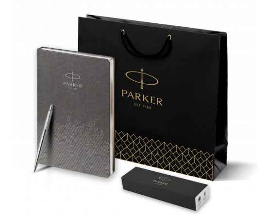 Подарочный набор: Шариковая ручка Parker Jotter Essential, St. Steel СT и Ежедневник  недатированный, серый, изображение 8