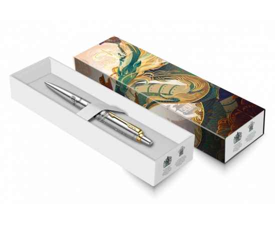 Шариковая ручка с чехлом Parker Jotter Dragon Special Edition, цвет: St. Steel GT, стержень: Mblue в подарочной коробке, изображение 6
