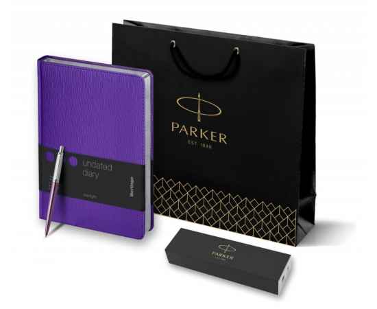Подарочный набор: Шариковая ручка Parker Jotter Essential, Victoria Violet CT и Ежедневник недатир., серебр. срез, фиолетовый, изображение 6