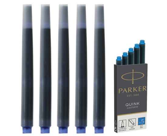Картридж с смываемыми чернилами для перьевой ручки Parker 'Cartridge Quink', Washable Blue, упаковка из 5 шт. в блистере, изображение 3