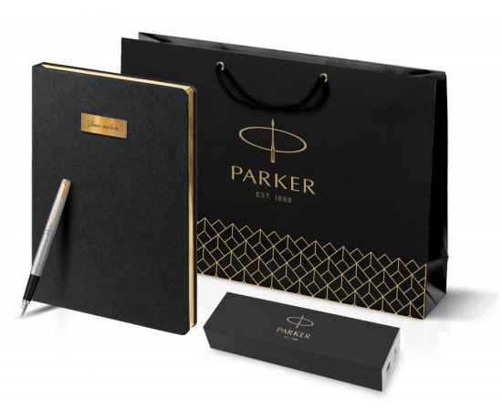 Подарочный набор: Ручка перьевая Parker Jotter Stainless Steel GT и Ежедневник недатированный черный с золотистым срезом, изображение 13