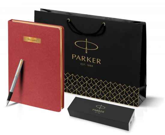 Подарочный набор: Ручка перьевая Parker Jotter Stainless Steel GT и Ежедневник недатированный красный, изображение 13