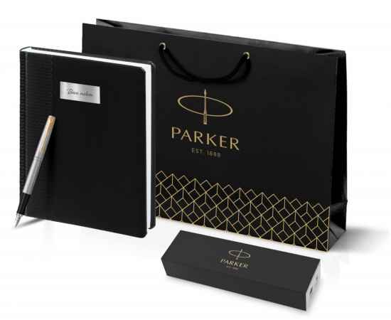 Подарочный набор: Ручка перьевая Parker Jotter Stainless Steel GT и Ежедневник недатированный черный, изображение 12