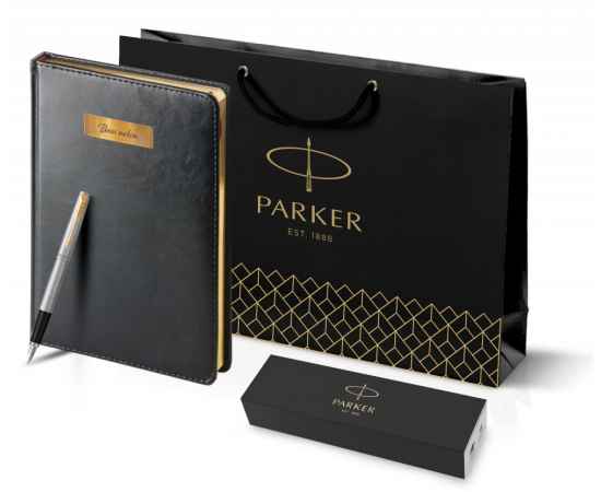 Подарочный набор: Ручка перьевая Parker Jotter Stainless Steel GT и Ежедневник черный недатированный, изображение 10