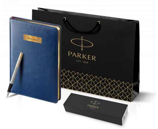 Подарочный набор: Ручка перьевая Parker Jotter Stainless Steel GT и Ежедневник синий недатированный, изображение 10