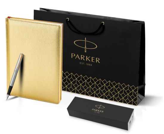 Подарочный набор: Ручка перьевая Parker Jotter Stainless Steel GT и Ежедневник золотистый недатированный, изображение 10