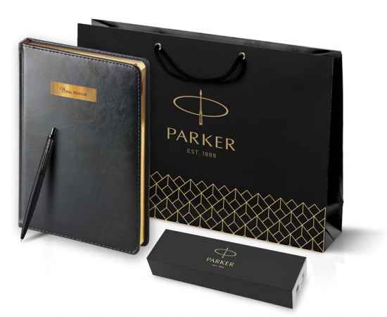 Подарочный набор: Шариковая ручка Parker  Jotter XL SE20 Monochrome в подарочной упаковке, цвет: Black, стержень: Mblue и Ежедневник черный недатирова, изображение 11
