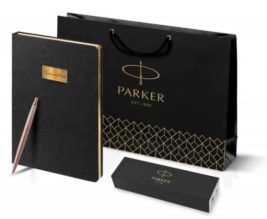 Подарочный набор: Jotter XL SE20 Monochrome в подарочной упаковке, цвет: Pink Gold, стержень Mblue и Ежедневник недатированный черный с золотис, изображение 15