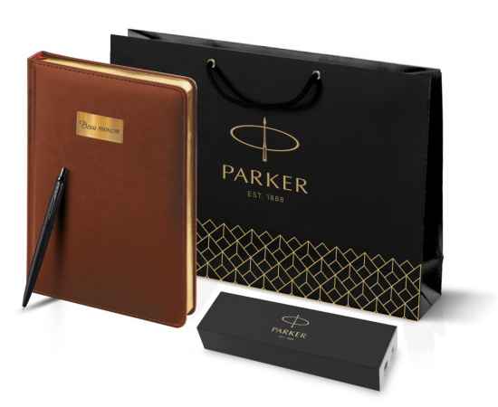 Подарочный набор: Шариковая ручка Parker  Jotter XL SE20 Monochrome в подарочной упаковке, цвет: Black, стержень: Mblue и Ежедневник коричневый недати, изображение 11