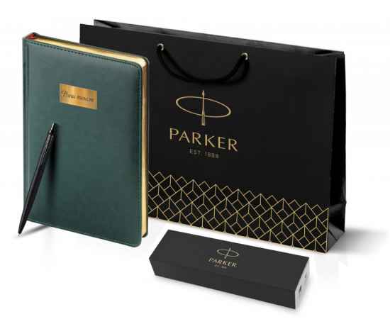 Подарочный набор: Шариковая ручка Parker  Jotter XL SE20 Monochrome в подарочной упаковке, цвет: Black, стержень: Mblue и Ежедневник зеленый недатиров, изображение 11