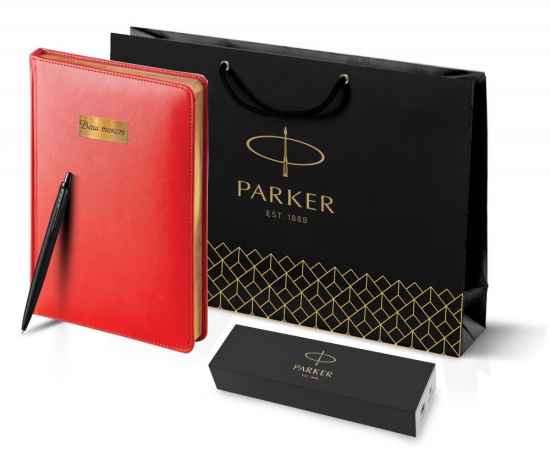 Подарочный набор: Шариковая ручка Parker  Jotter XL SE20 Monochrome в подарочной упаковке, цвет: Black, стержень: Mblue и Ежедневник красный недатиров, изображение 11