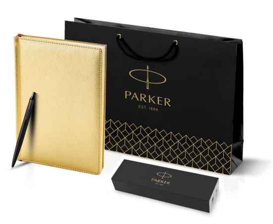 Подарочный набор: Шариковая ручка Parker  Jotter XL SE20 Monochrome в подарочной упаковке, цвет: Black, стержень: Mblue и Ежедневник золотистый недати, изображение 11