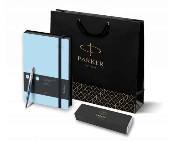 Подарочный набор: Шариковая ручка Parker Jotter Essential, Waterloo Blue CT и Ежедневник датированный, черный/голубой, с резинкой, изображение 6