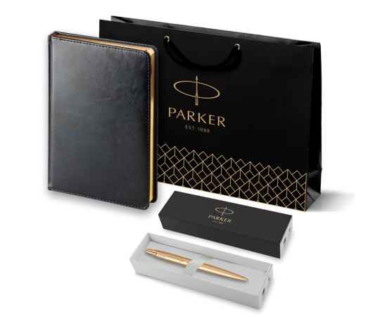 Подарочный набор Parker: Ежедневник черного цвета с золотистым срезом и шариковая ручка Parker Jotter XL YellowGold, изображение 9