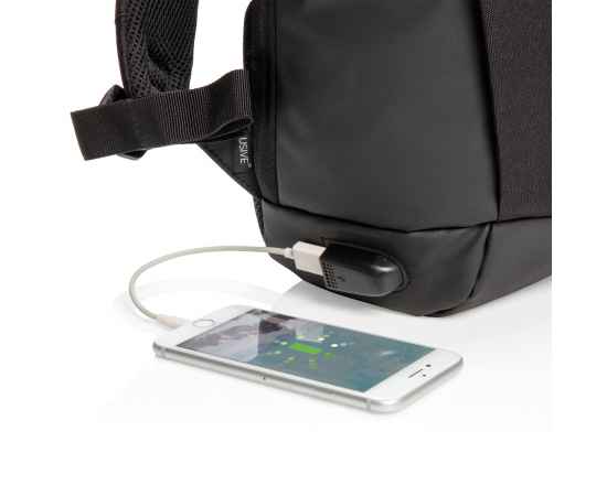 Антикражный рюкзак Madrid с разъемом USB и защитой RFID, Черный, Цвет: черный, Размер: Длина 30 см., ширина 14,5 см., высота 45,5 см., изображение 8