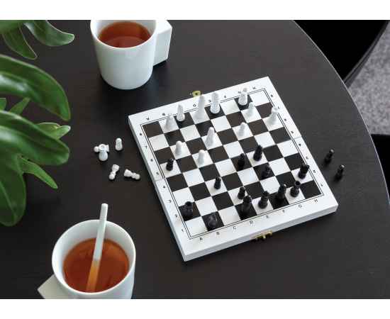 Набор настольных игр 3 в 1 в деревянной коробке, Белый, Цвет: белый, Размер: Длина 20 см., ширина 21 см., высота 1,8 см., изображение 4