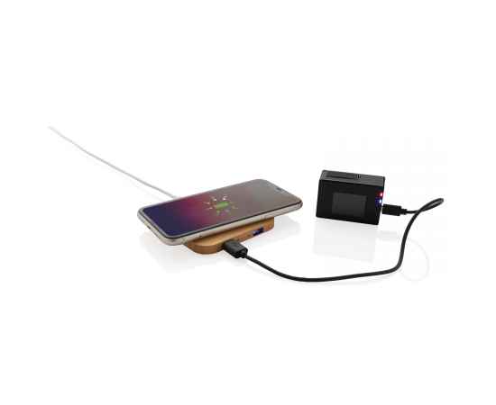 Док-станция для беспроводной зарядки Bamboo с портами USB, 5 Вт, коричневый,, Цвет: коричневый, Размер: Длина 9,2 см., ширина 9,2 см., высота 1 см., изображение 7