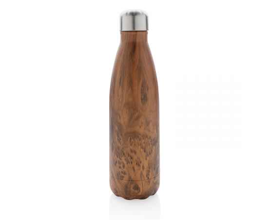 Вакуумная бутылка с принтом под дерево, Коричневый, Цвет: коричневый, Размер: , высота 25,8 см., диаметр 6,7 см., изображение 3