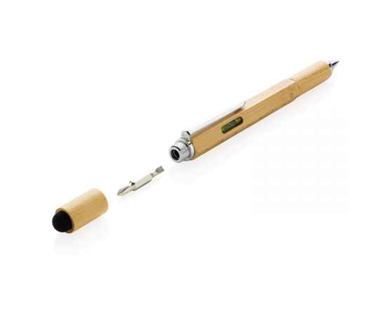 Многофункциональная ручка 5 в 1 Bamboo, коричневый,, Цвет: коричневый, Размер: , ширина 1,3 см., высота 15 см., изображение 3