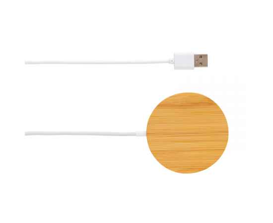 Магнитное устройство для беспроводной зарядки Bamboo, 10 Вт, коричневый,, Цвет: коричневый, Размер: , высота 0,8 см., диаметр 6,3 см., изображение 2