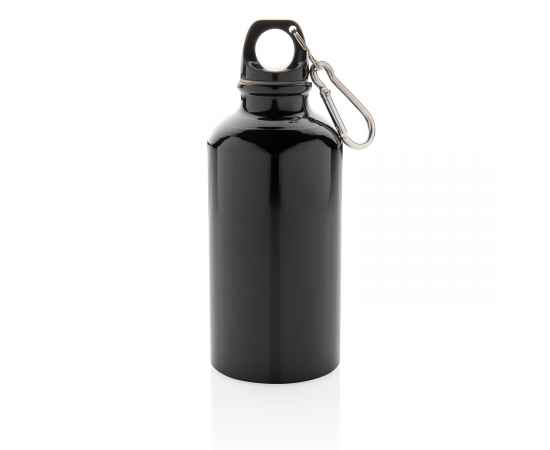 Спортивная алюминиевая бутылка с карабином, Черный, Цвет: черный, Размер: Длина 6,5 см., ширина 6,5 см., высота 17,5 см., диаметр 6,5 см., изображение 2
