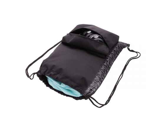 Светоотражающий рюкзак на шнурке из RPET AWARE™, Черный, Цвет: черный, Размер: Длина 34 см., ширина 14 см., высота 44 см., изображение 8