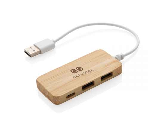 USB-хаб Bamboo с Type-C, коричневый,, Цвет: коричневый, Размер: Длина 7,9 см., ширина 3,7 см., высота 1 см., изображение 3
