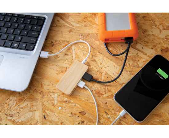 USB-хаб Bamboo с Type-C, коричневый,, Цвет: коричневый, Размер: Длина 7,9 см., ширина 3,7 см., высота 1 см., изображение 4