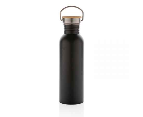 Бутылка из нержавеющей стали с бамбуковой крышкой Modern, Черный, Цвет: черный, Размер: Длина 7,1 см., ширина 7,1 см., высота 24 см., диаметр 7,1 см., изображение 2