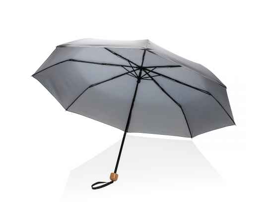 Компактный зонт Impact из RPET AWARE™ с бамбуковой рукояткой, d96 см, Серый, Цвет: темно-серый, Размер: , высота 58 см., диаметр 96 см., изображение 3