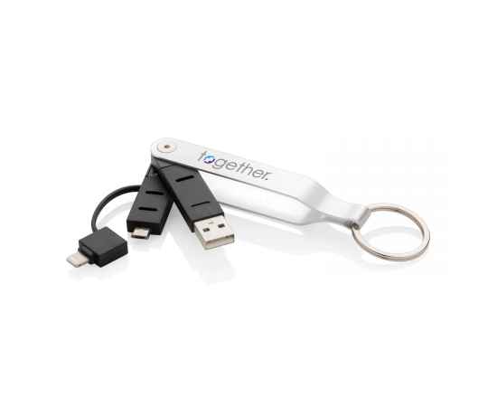 USB-кабель MFi 2 в 1, серебряный, черный, Цвет: серебряный, черный, Размер: Длина 1,4 см., ширина 3 см., высота 11,7 см., изображение 2