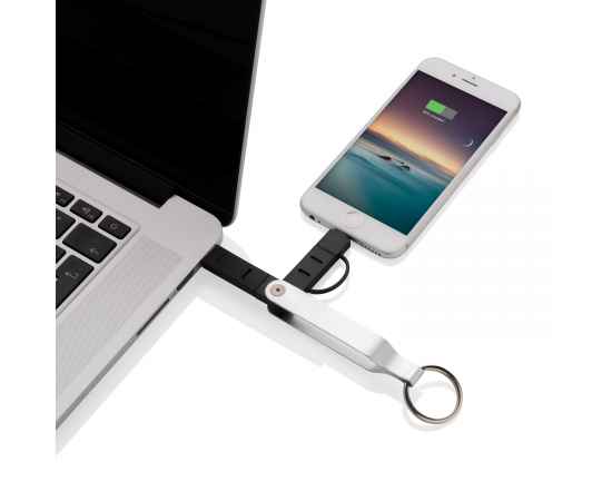 USB-кабель MFi 2 в 1, серебряный, черный, Цвет: серебряный, черный, Размер: Длина 1,4 см., ширина 3 см., высота 11,7 см., изображение 5