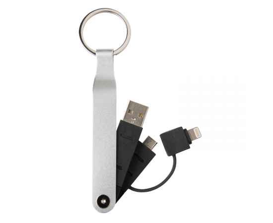 USB-кабель MFi 2 в 1, серебряный, черный, Цвет: серебряный, черный, Размер: Длина 1,4 см., ширина 3 см., высота 11,7 см., изображение 9