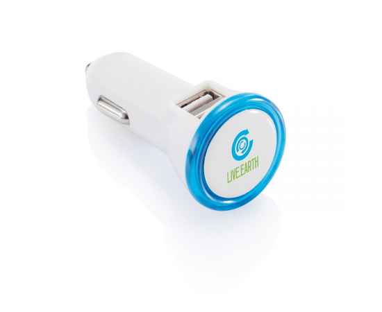 Мощное автомобильное зарядное устройство с 2 USB-портами, синий, белый, Цвет: синий, белый, Размер: , высота 7 см., диаметр 3,5 см., изображение 3