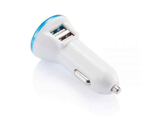 Мощное автомобильное зарядное устройство с 2 USB-портами, синий, белый, Цвет: синий, белый, Размер: , высота 7 см., диаметр 3,5 см., изображение 2