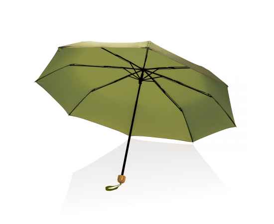 Компактный зонт Impact из RPET AWARE™ с бамбуковой рукояткой, d96 см, Зеленый, Цвет: зеленый, Размер: , высота 58 см., диаметр 96 см., изображение 3