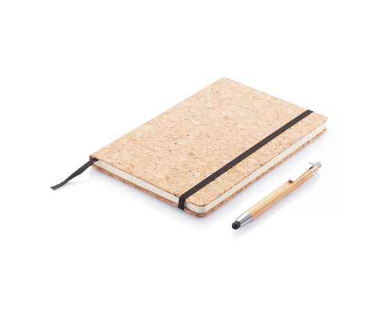 Блокнот Cork на резинке с бамбуковой ручкой-стилус, А5, коричневый,, Цвет: коричневый, Размер: Длина 21,3 см., ширина 14,2 см., высота 1,2 см., изображение 4