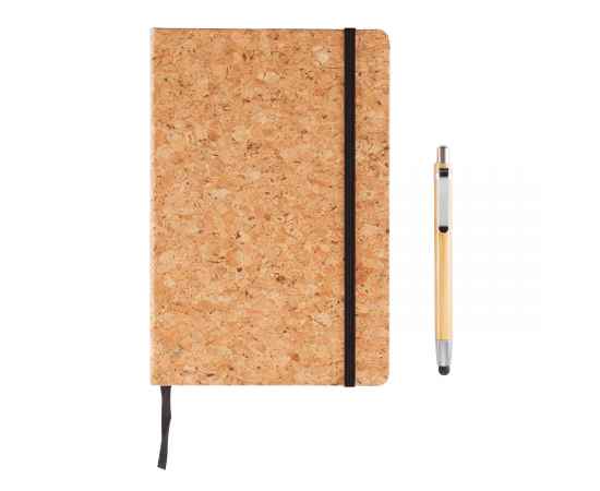Блокнот Cork на резинке с бамбуковой ручкой-стилус, А5, коричневый,, Цвет: коричневый, Размер: Длина 21,3 см., ширина 14,2 см., высота 1,2 см., изображение 7