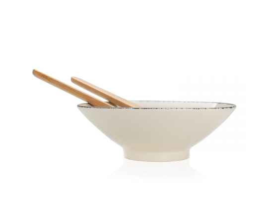 Керамическая салатница Ukiyo с бамбуковыми приборами, Белый, Цвет: белый, черный, Размер: Длина 25 см., ширина 8,2 см., высота 8,2 см., диаметр 25 см., изображение 3
