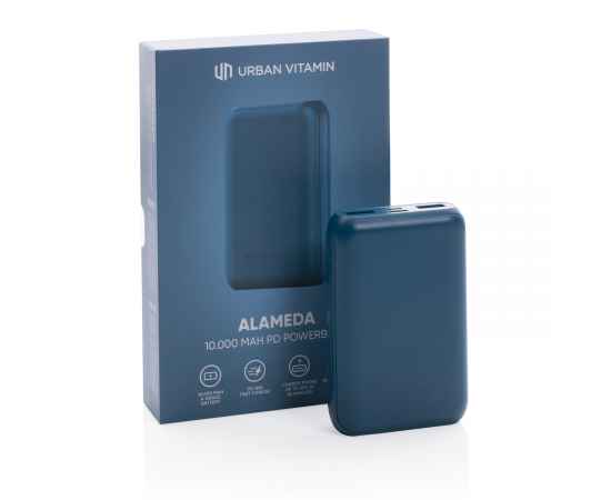 Внешний аккумулятор Urban Vitamin Alameda с быстрой зарядкой PD, 18 Вт, 10000 мАч, синий,, Размер: Длина 950 см., ширина 630 см., высота 230 см., диаметр 0 см., изображение 2