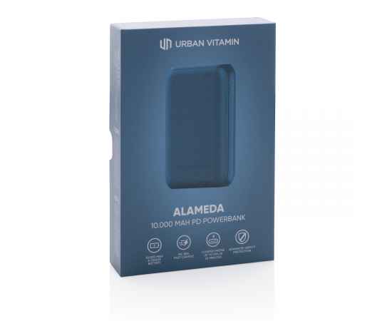Внешний аккумулятор Urban Vitamin Alameda с быстрой зарядкой PD, 18 Вт, 10000 мАч, синий,, Размер: Длина 950 см., ширина 630 см., высота 230 см., диаметр 0 см., изображение 10