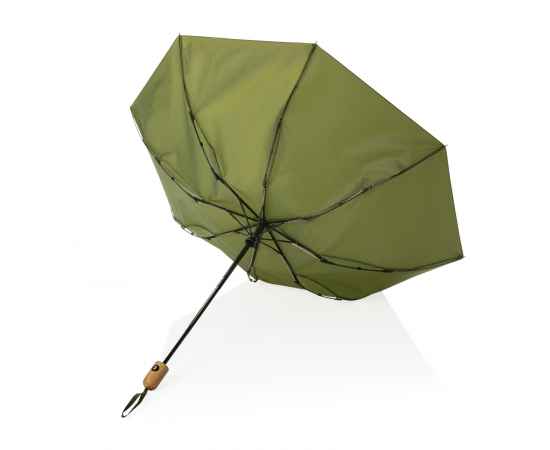 Автоматический зонт Impact из RPET AWARE™ с бамбуковой рукояткой, d94 см, Зеленый, Цвет: зеленый, Размер: , высота 57 см., диаметр 94 см., изображение 3