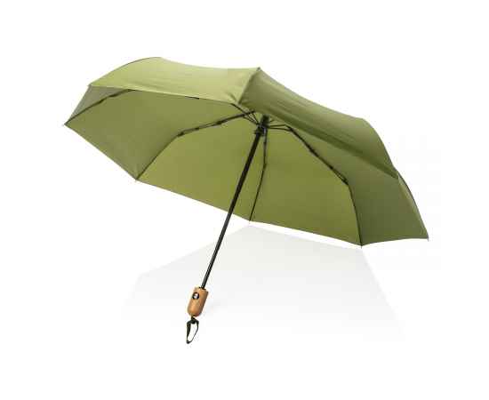 Автоматический зонт Impact из RPET AWARE™ с бамбуковой рукояткой, d94 см, Зеленый, Цвет: зеленый, Размер: , высота 57 см., диаметр 94 см., изображение 5