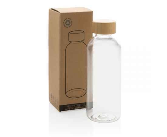 Бутылка для воды из rPET (стандарт GRS) с крышкой из бамбука FSC®, Прозрачный, Цвет: прозрачный,, Размер: Длина 7,4 см., ширина 7,4 см., высота 20,6 см., диаметр 7,4 см., изображение 2