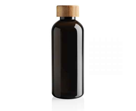 Бутылка для воды из rPET (стандарт GRS) с крышкой из бамбука FSC®, Черный, Цвет: черный,, Размер: Длина 7,4 см., ширина 7,4 см., высота 20,6 см., диаметр 7,4 см., изображение 3